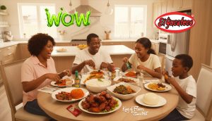 family meal with hot sauce